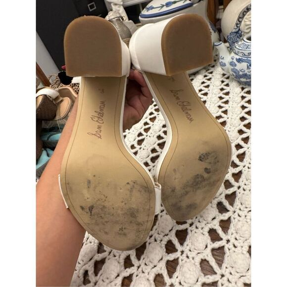 Sam Edelman white 3 inches heel sandal size 8.5 leather upper and balance man ma - Picture 9 of 9